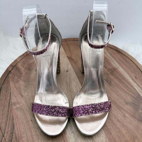 Charlotte Russe Shoes Womens Size 6 Purple Glitter Ombre Block Heel Ankle Strap - Picture 7 of 12
